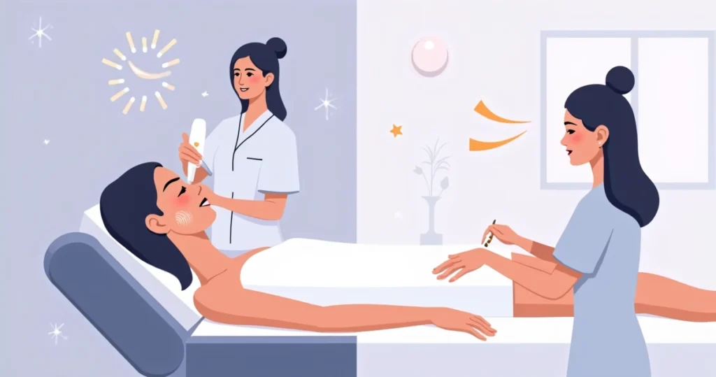 Ilustração de radiofrequência facial e corporal em clínica de estética