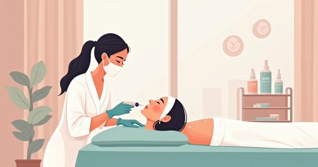 Profissional aplicando BB Glow com dermapen no rosto de paciente em clínica de estética