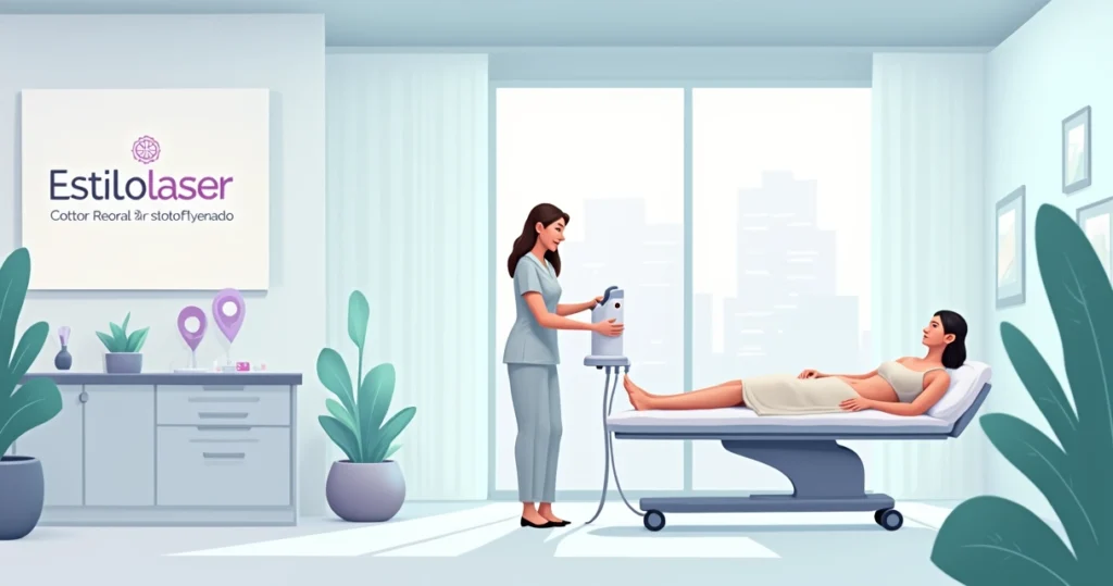 Clínica de depilação a laser moderna com paciente em avaliação profissional